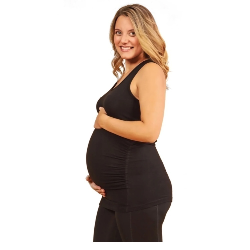 NWT Rose Buddha x Matletik HESTIA Ruched Maternity Tank Top • Black • S Small